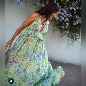 NWT MANGO GREEN BOHEMIAN MAXI DRESS XXS US 0 💚💚💚